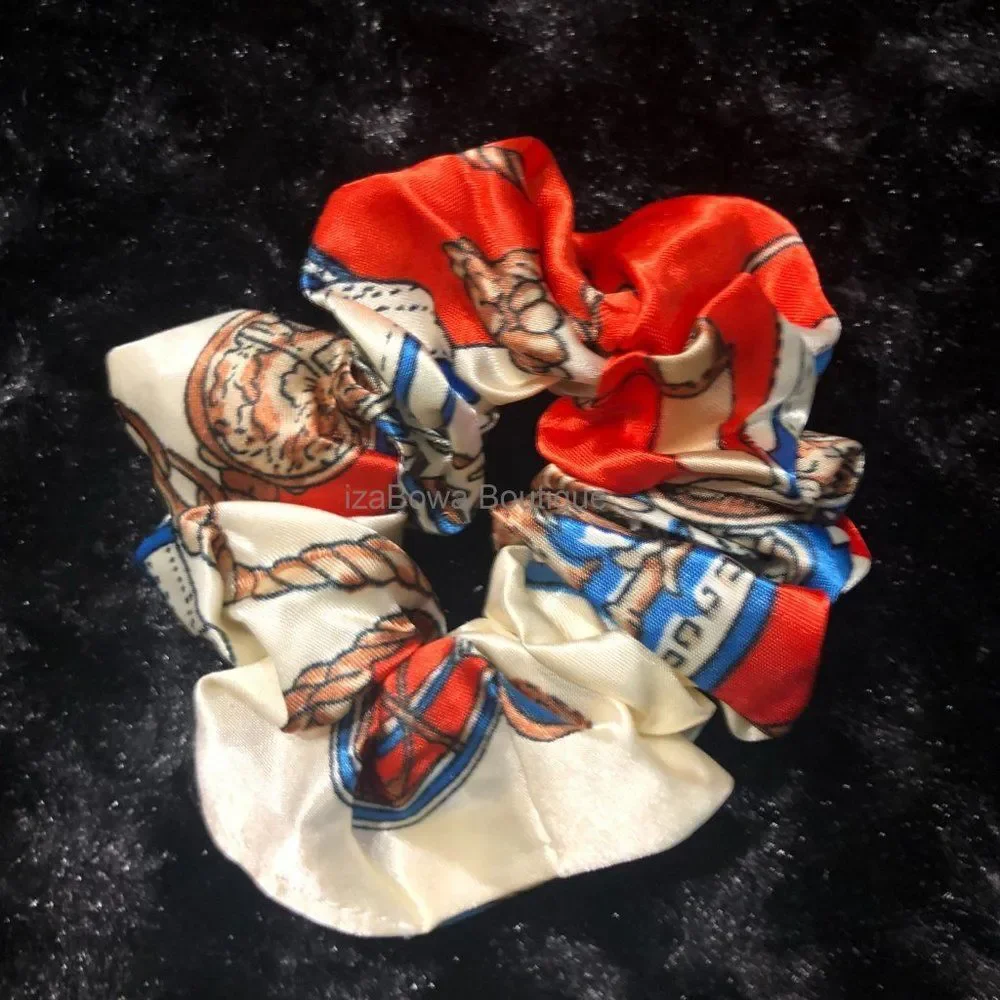 Orange Chain Design Satin Scrunchie  SC2752  (kids)  HANDCRAFTED  Boutique